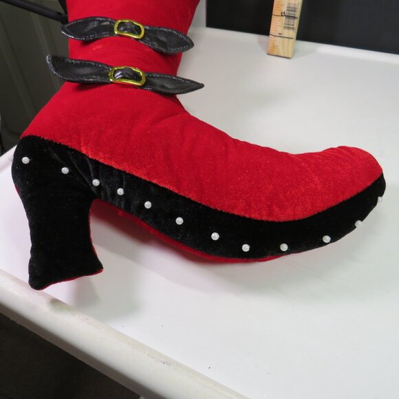 Retro 20" Red & Black high heeled boot shoe w buckle stuffed wall decor HOLIDAY - Picture 6 of 8